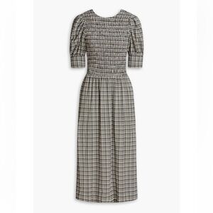 NWT GANNI Shirred checked seersucker midi dress